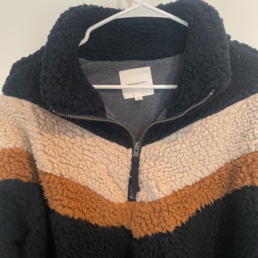 Thread & Supply Half-Zip Sherpa/Teddy Jacket - size S - Picture 3 of 4